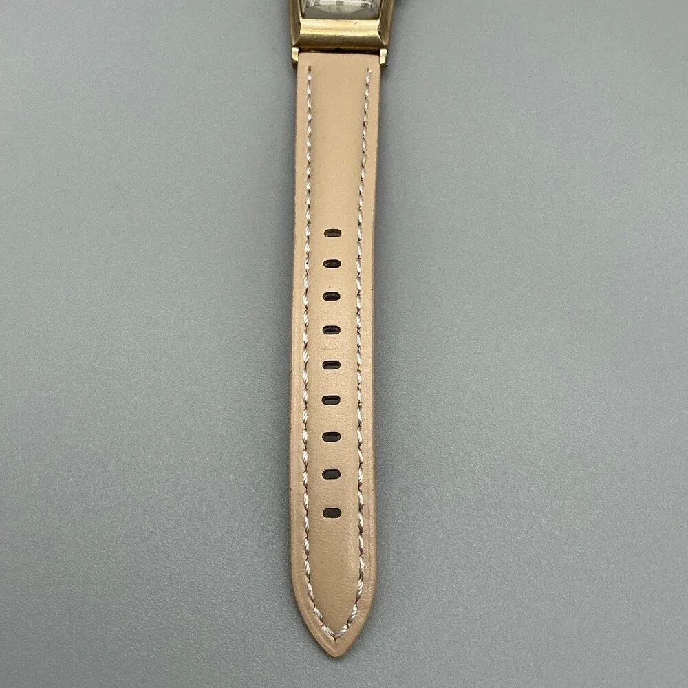 Vintage Elgin Mens Watch 21mm Driver Gold Tone Manual Wind Beige Leather